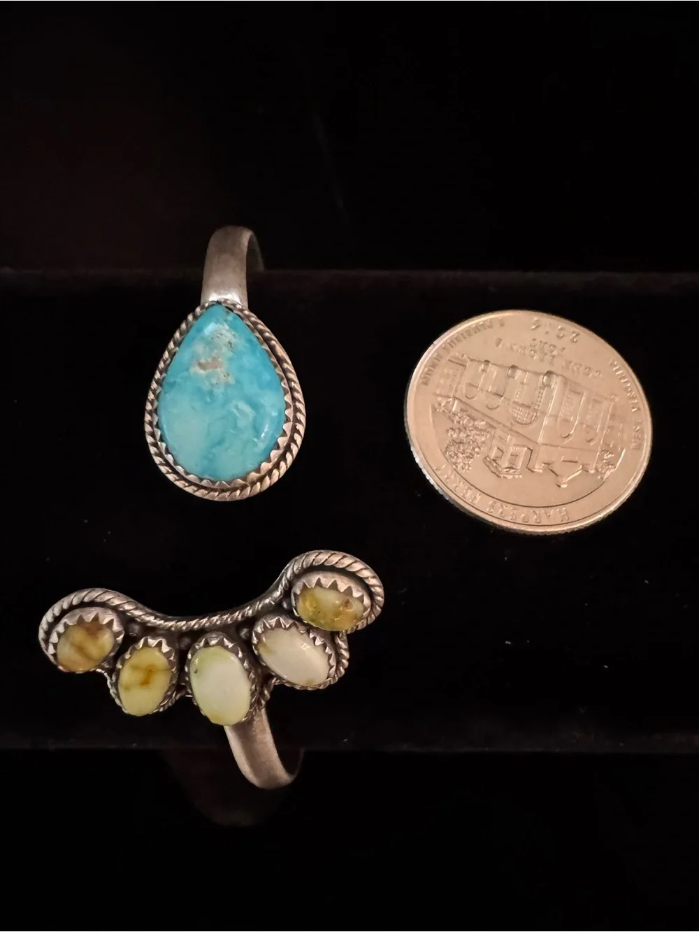 Sterling Silver Cuff Bracelet with Turquoise Teardrop and Paloma turquoise Stone